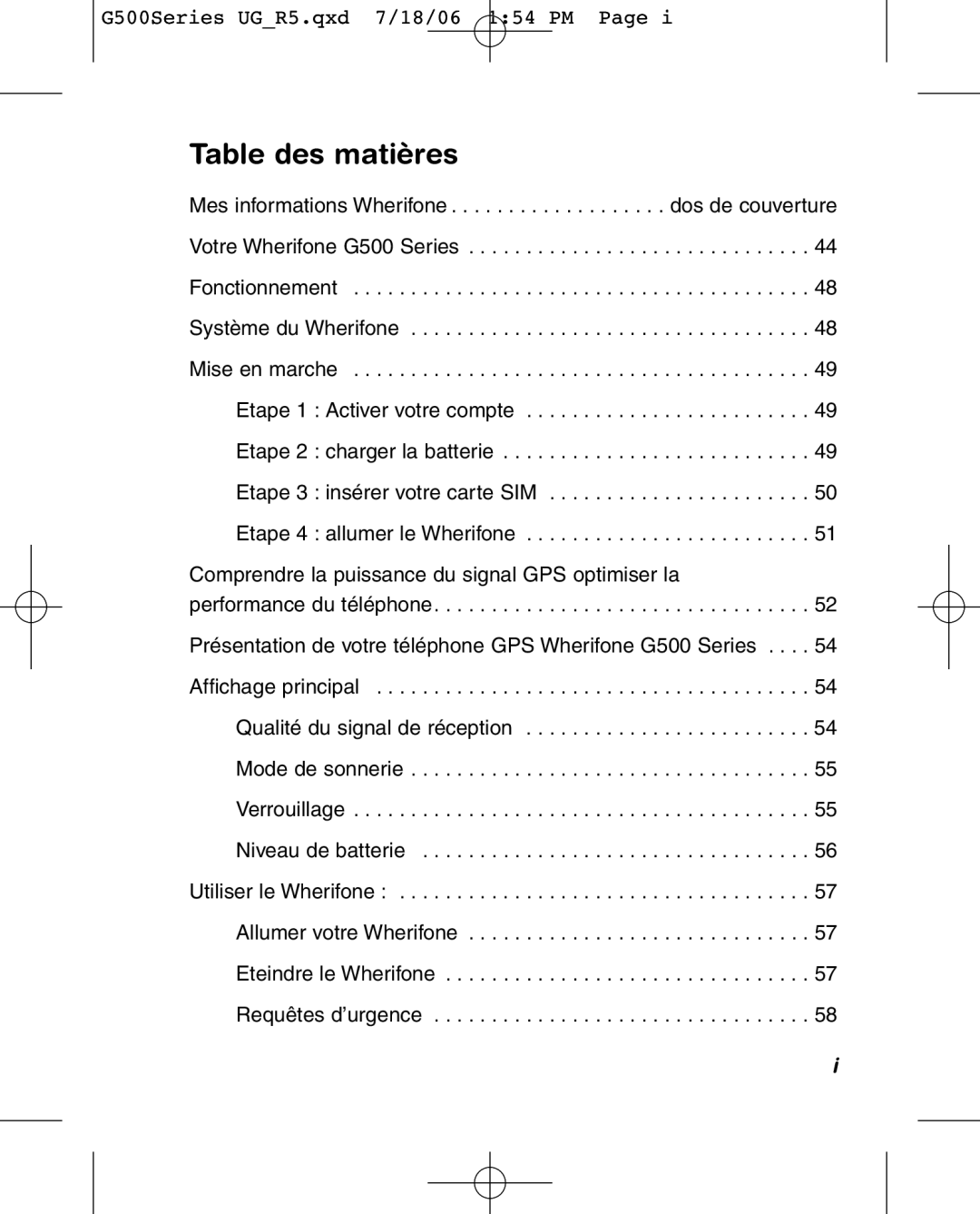 Wherify Wireless G550, G500 Series manual Table des matières 