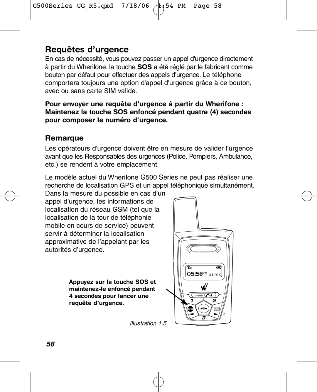 Wherify Wireless G500 Series, G550 manual Requêtes d’urgence 