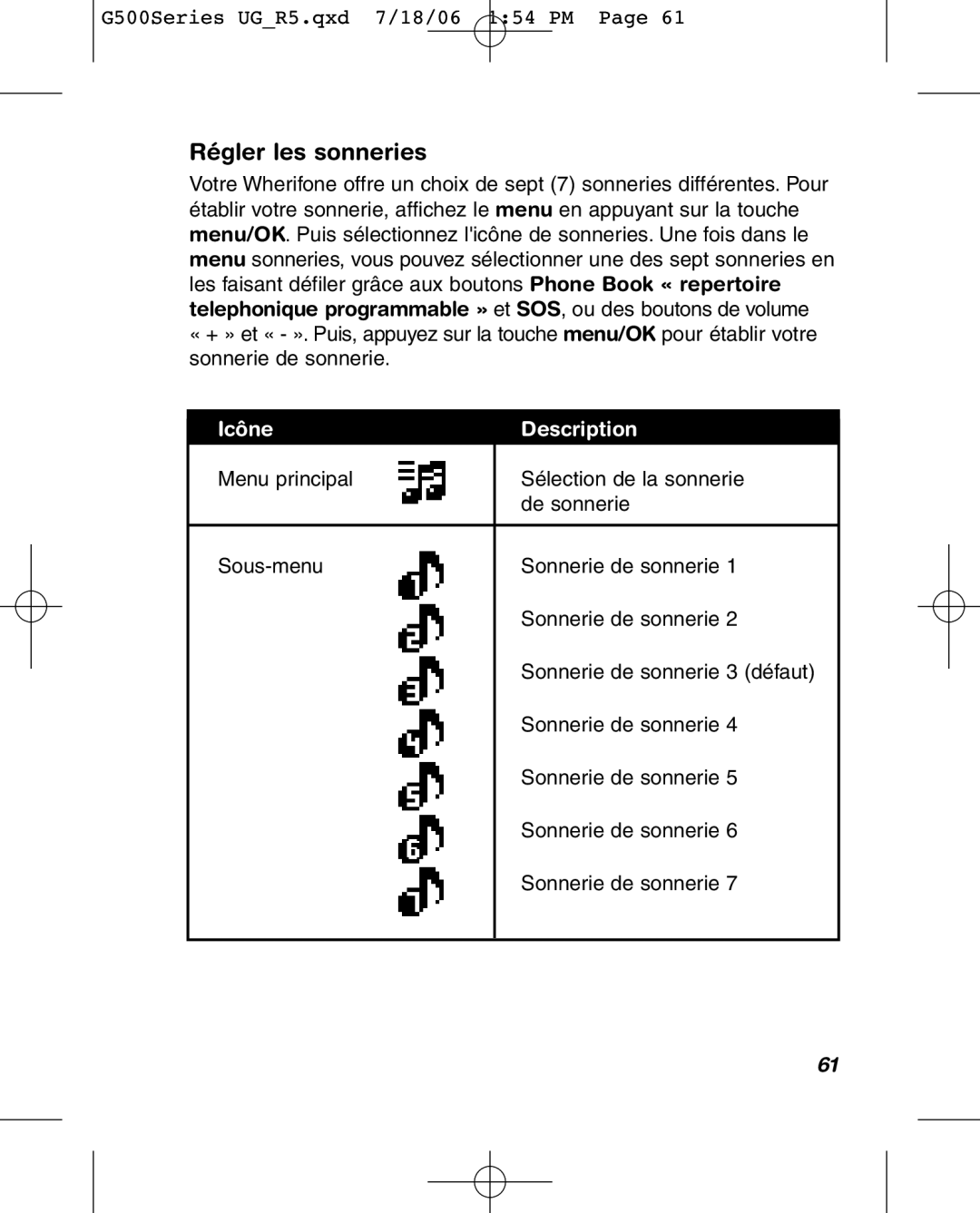 Wherify Wireless G550, G500 Series manual Régler les sonneries 