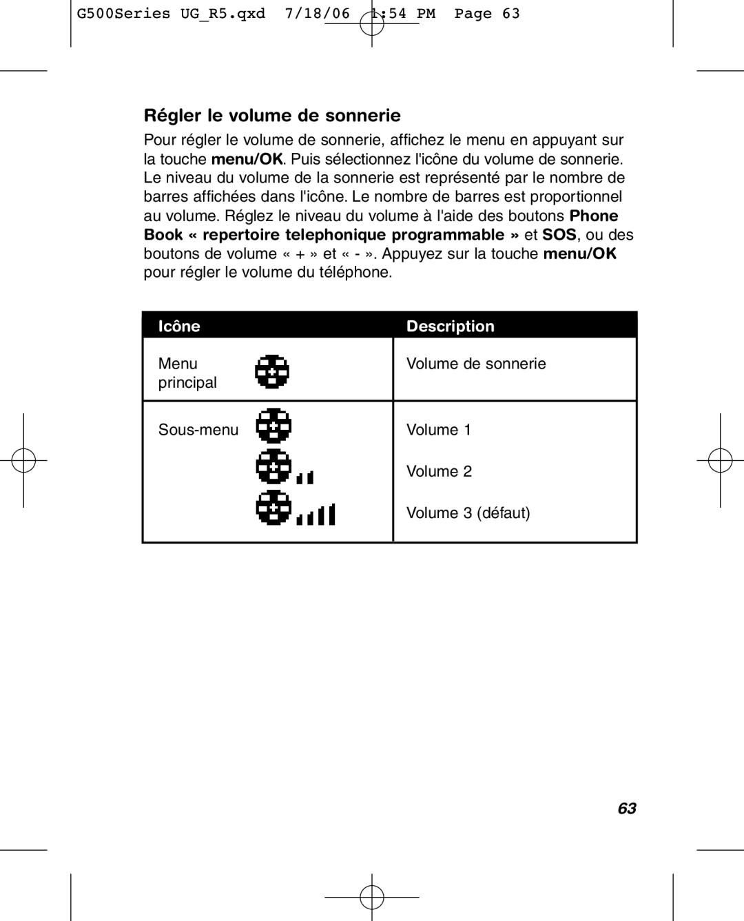 Wherify Wireless G550, G500 Series manual Régler le volume de sonnerie 