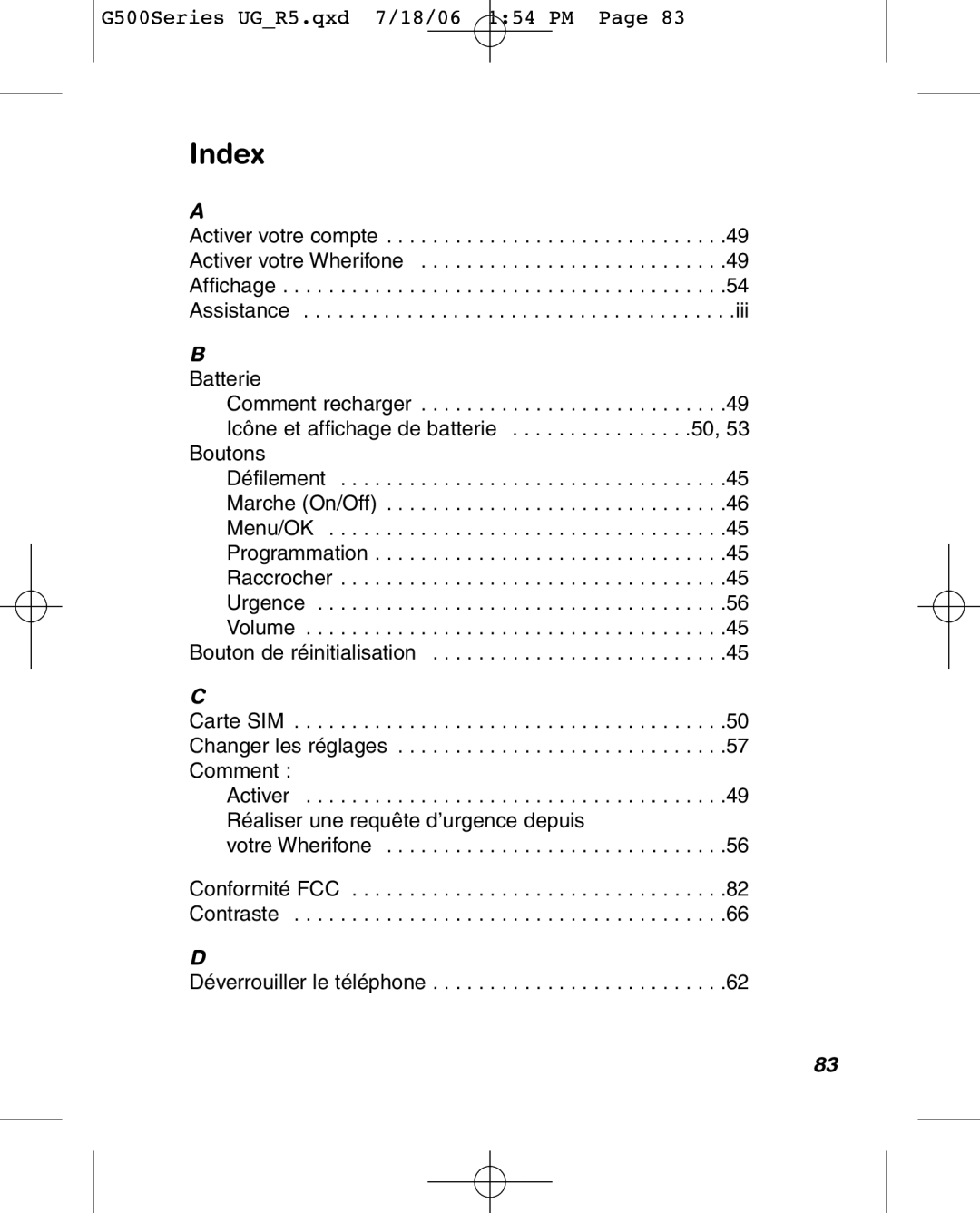 Wherify Wireless G550, G500 Series manual Index 