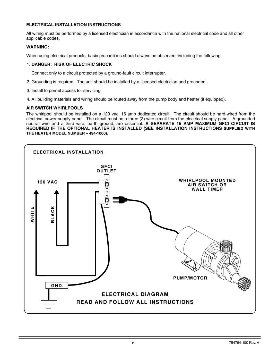 Whirlpool 015-0005 operation manual Electrical Diagram Read and Follow ALL Instructions 