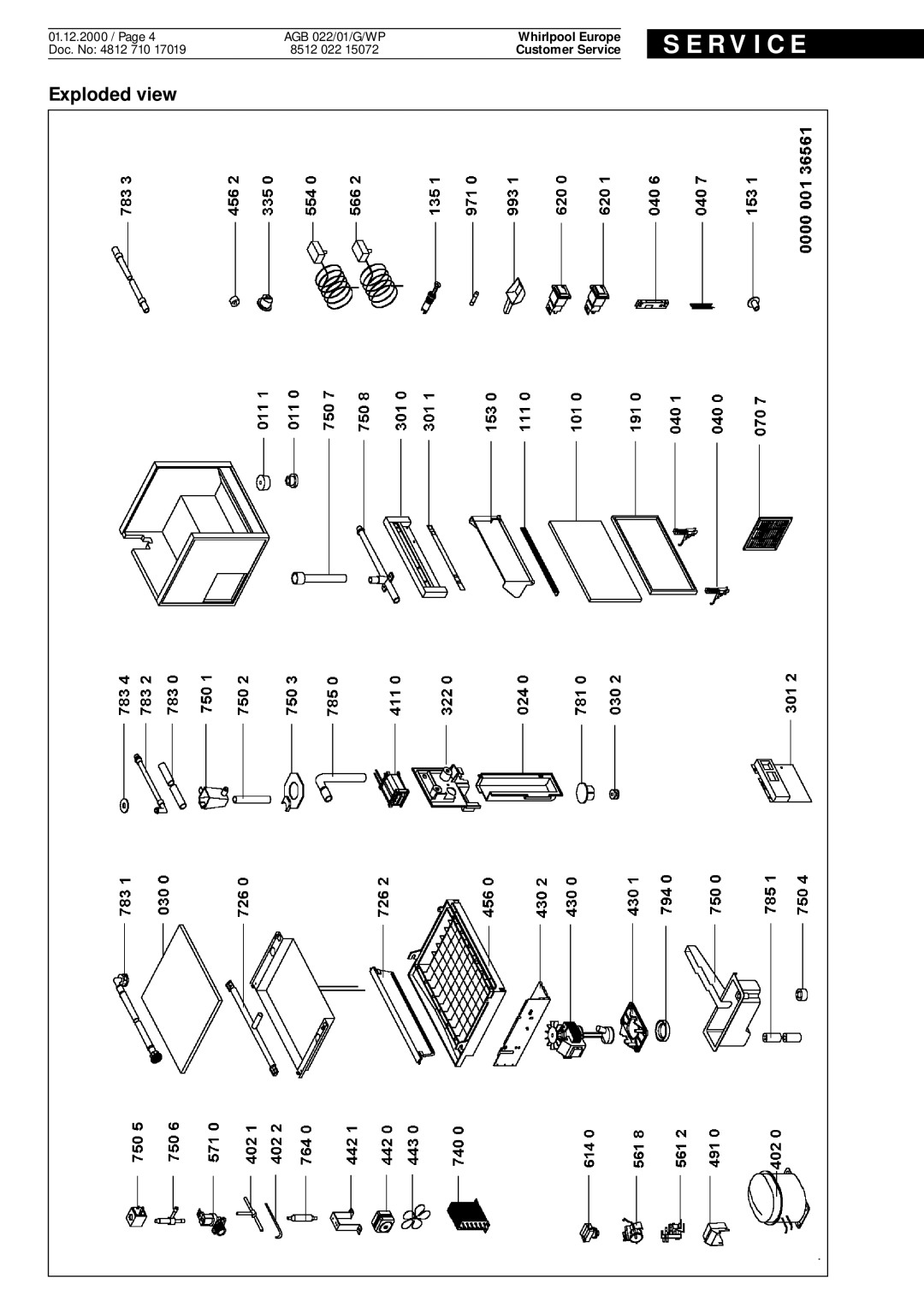 Whirlpool 22, 1, WP, AGB service manual Exploded view 