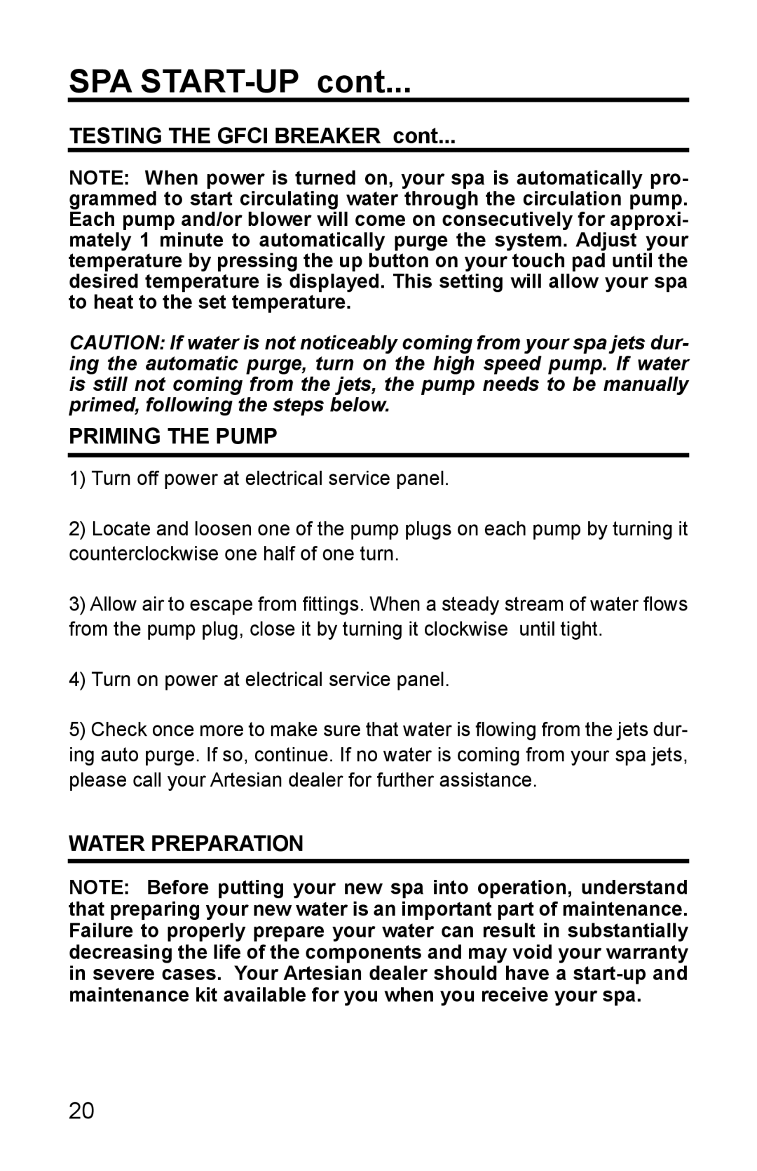 Whirlpool 11-0086-11 owner manual Priming the Pump, Water Preparation 