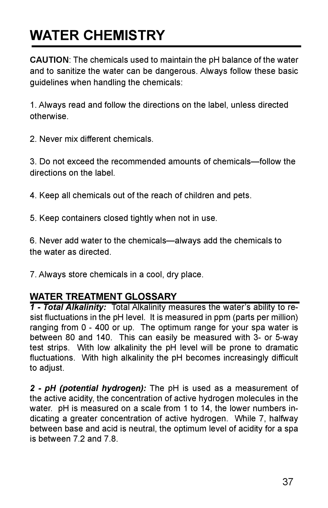 Whirlpool 11-0086-11 owner manual Water Chemistry, Water Treatment Glossary 