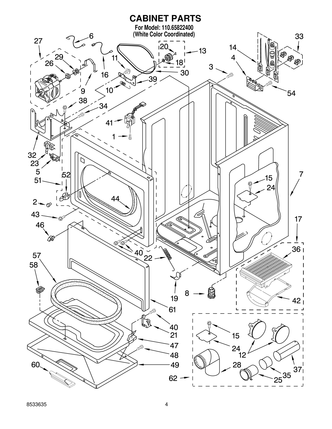 Whirlpool 110.658224 manual Cabinet Parts 