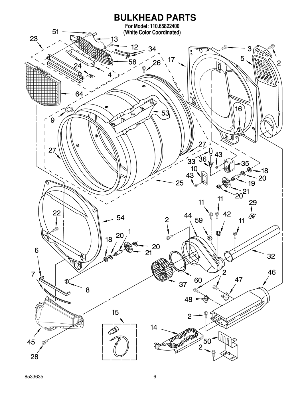 Whirlpool 110.658224 manual Bulkhead Parts 