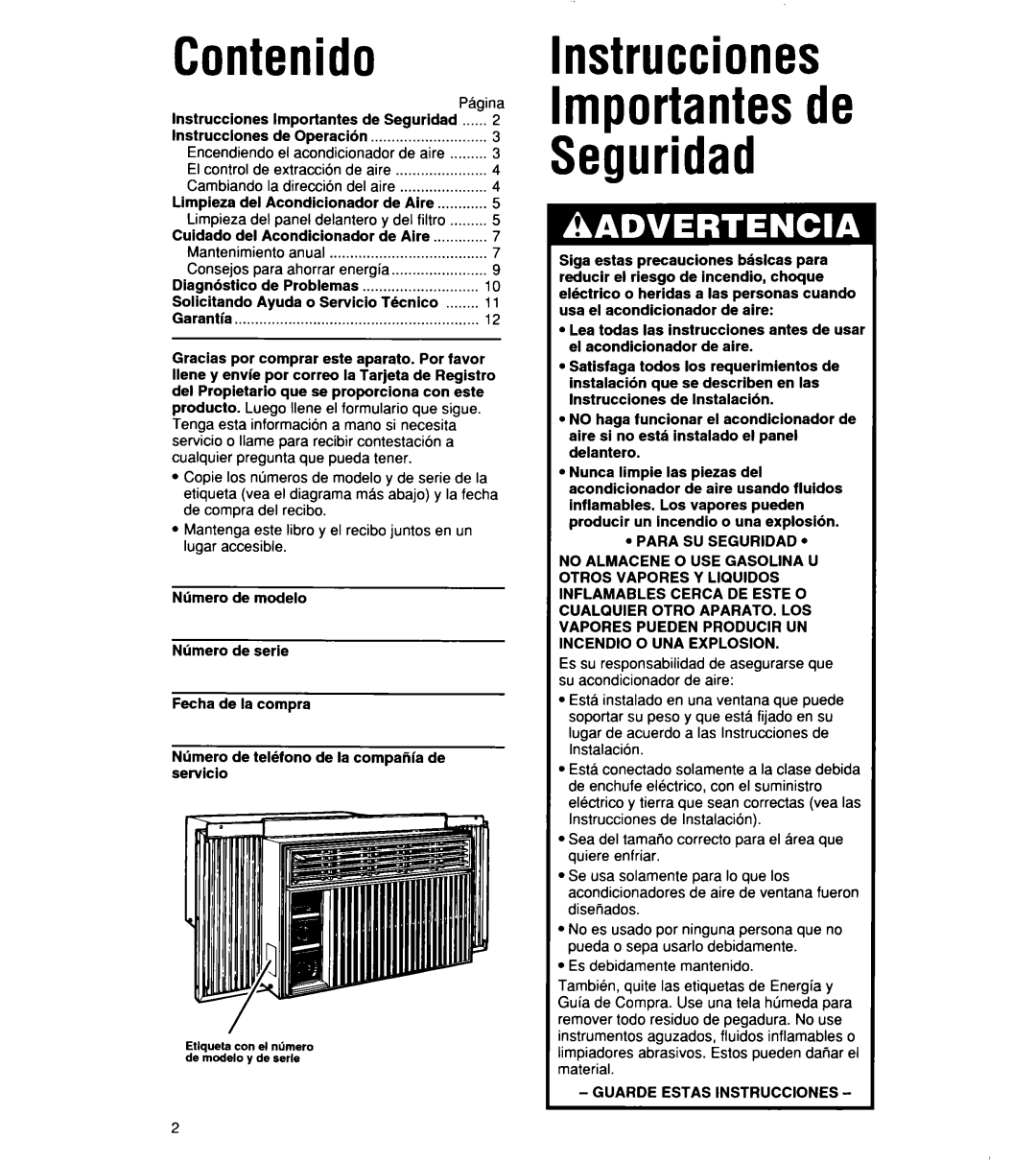 Whirlpool 1159801 manual Contenido, Guarde Estas Instrucciones 