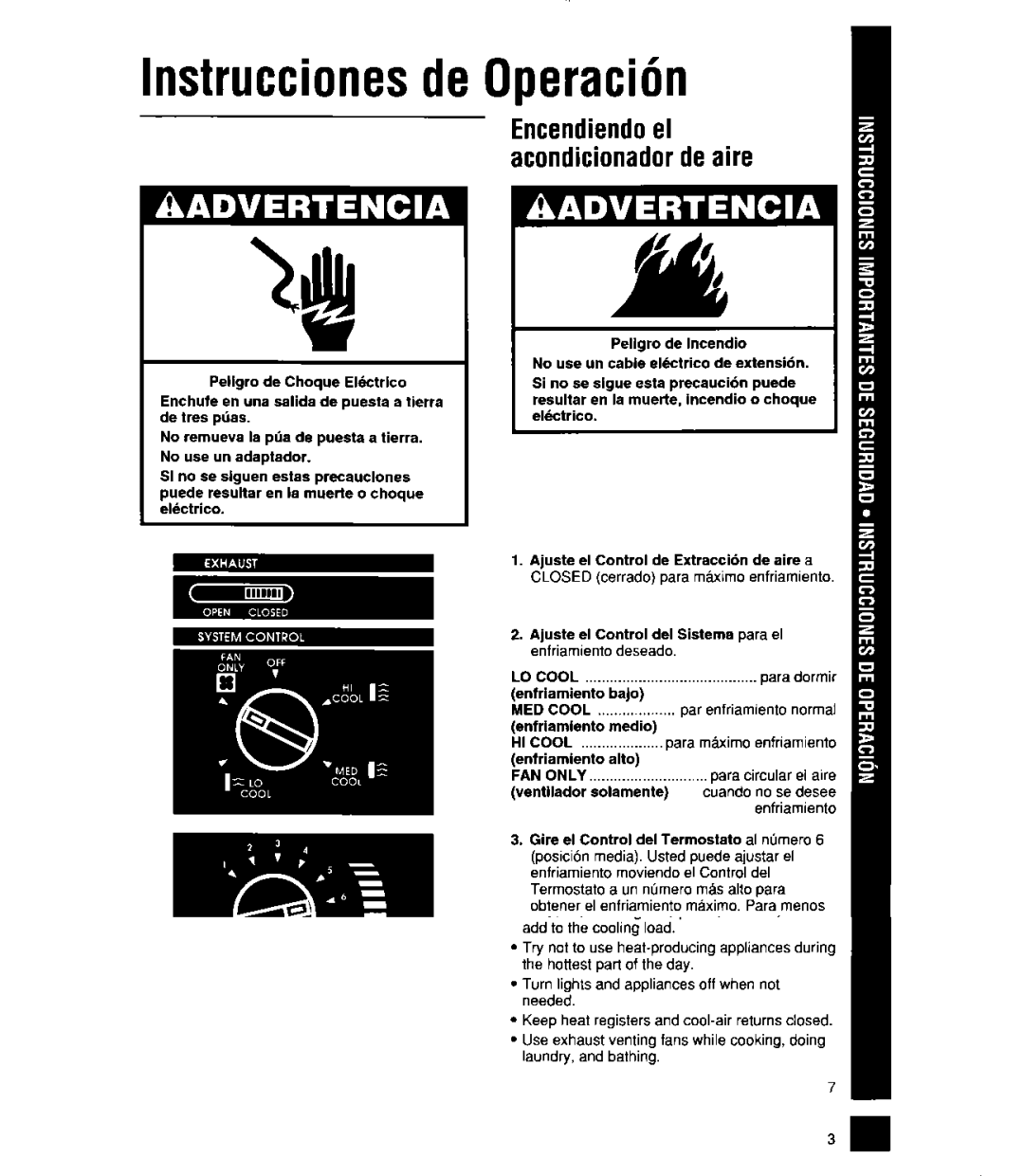 Whirlpool 1159801 manual Lnstruccionesde Operacih, Encendiendoel acondicionadorde aire 