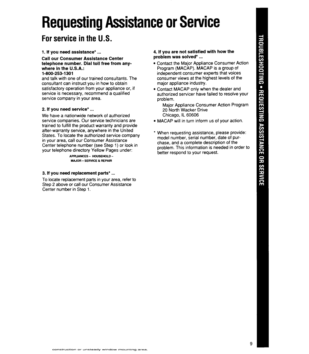 Whirlpool 1159801 manual RequestingAssistanceorService, Forservicein the U.S 