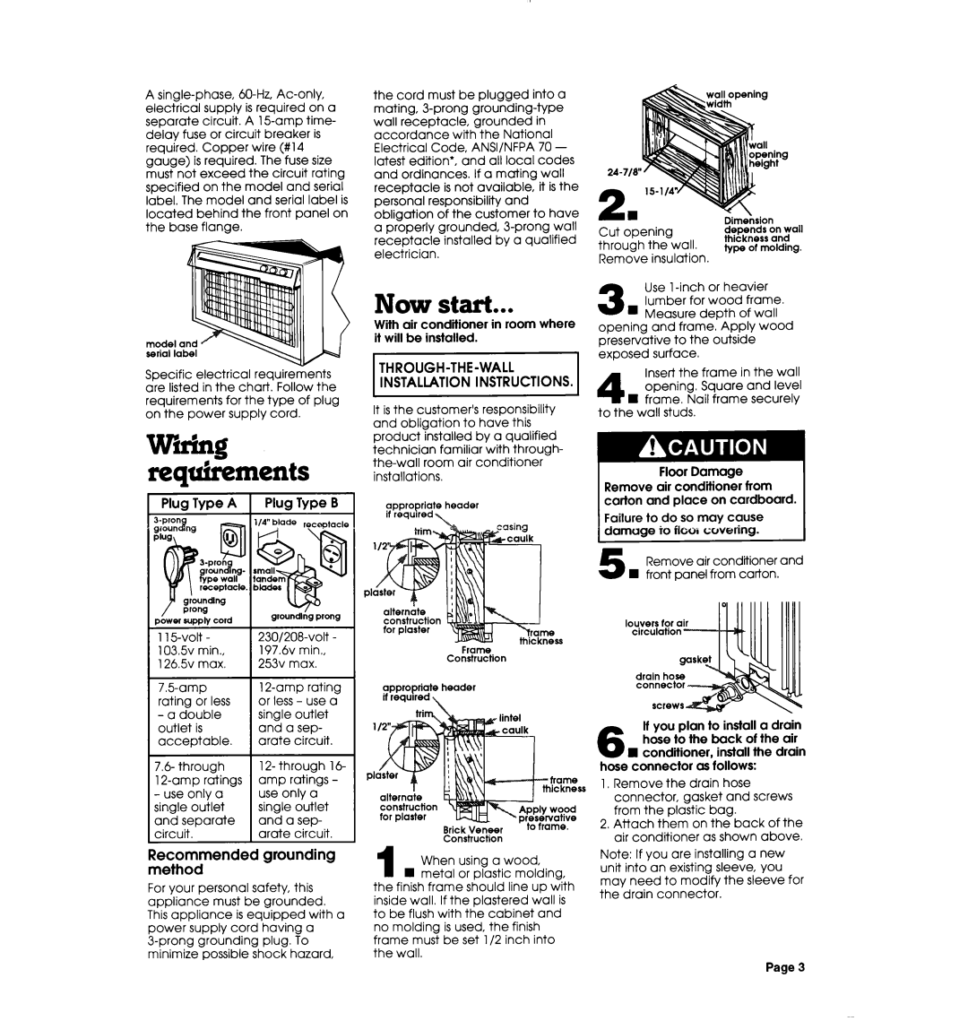 Whirlpool 1163570 installation instructions Now start, Plug Type a $f%g, Plug Type B, Exordmended grounding 