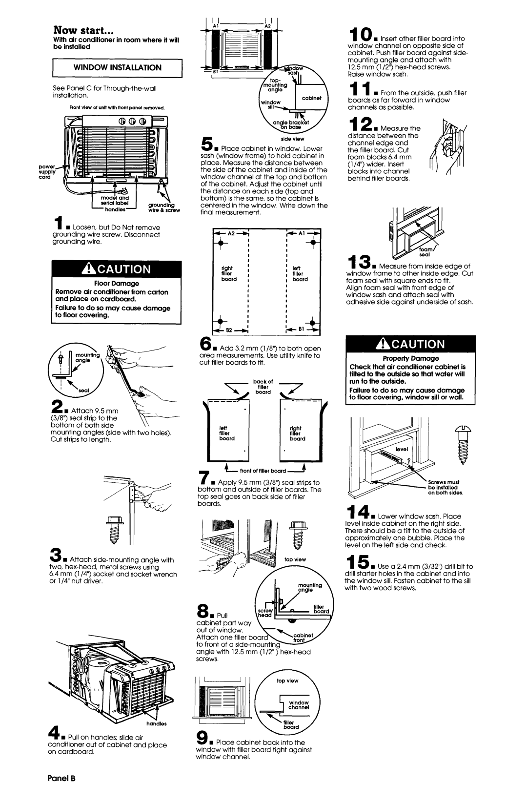 Whirlpool 1166073 installation instructions Now start, Window Installation, Panel B 