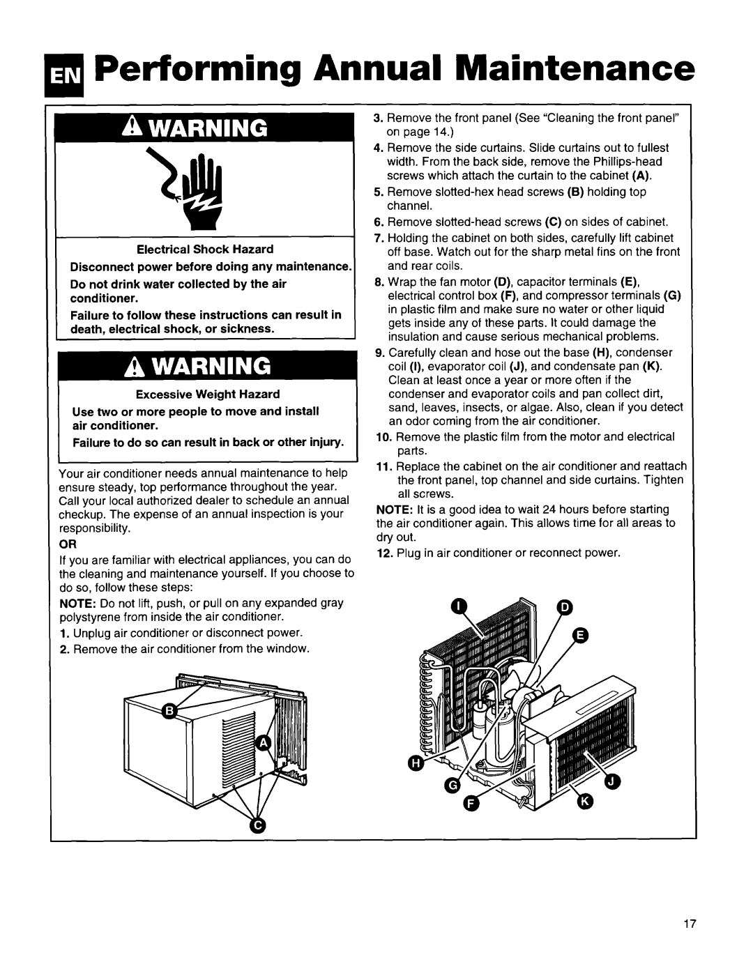 Whirlpool 1172397 installation instructions Performing Annual Maintenance 