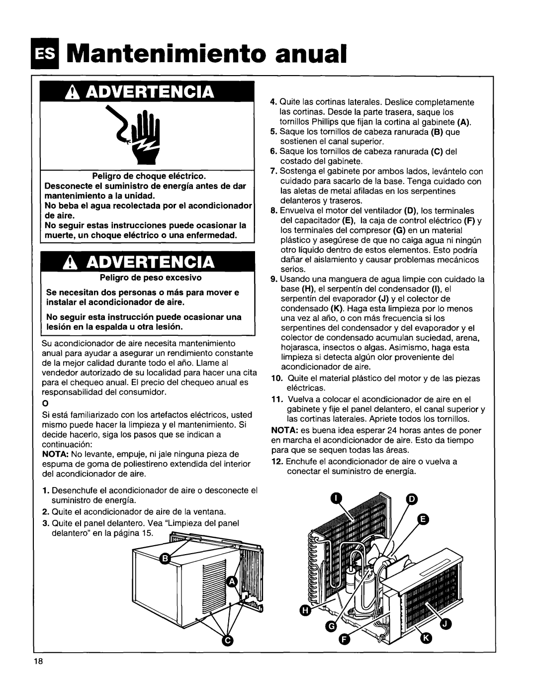 Whirlpool 1172397 installation instructions Mantenimiento anual 