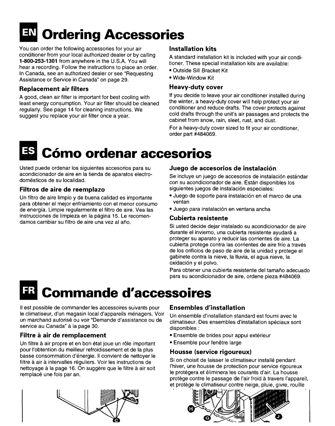 Whirlpool 1172397 installation instructions Ordering Accessories, C6mo ordenar accesorios, Commande d’accessoires 