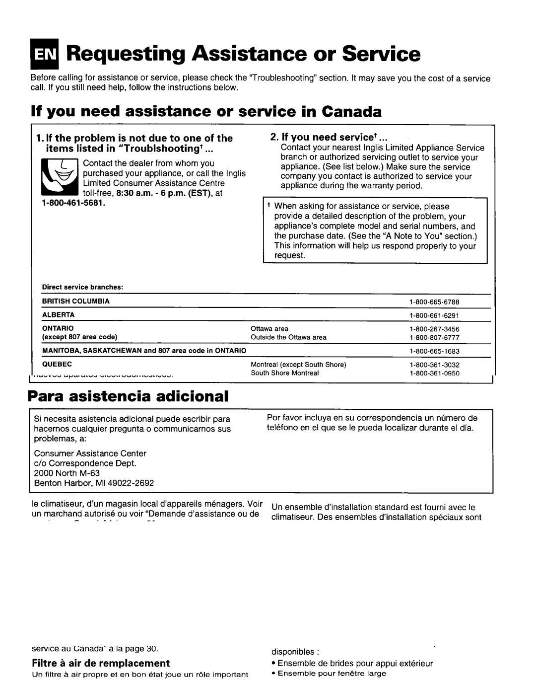 Whirlpool 1172397 installation instructions If you need assistance or service in Canada, If you need service+ 