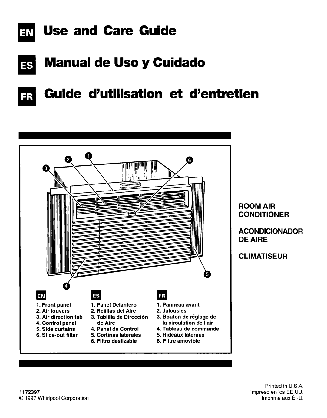 Whirlpool 1172397 installation instructions Room AIR Conditioner Acondicionador DE Aire Climatiseur 