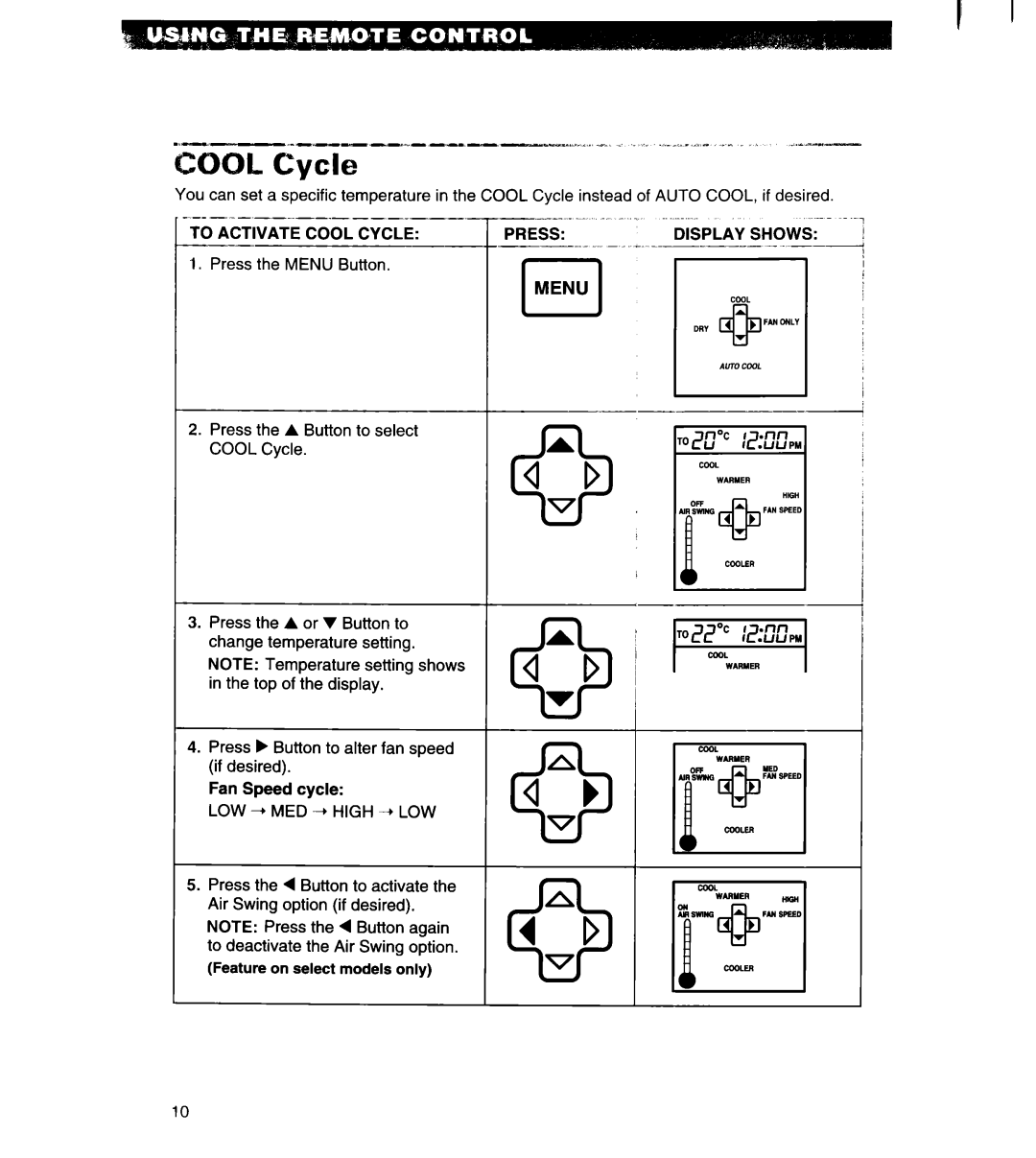 Whirlpool 1180435-A important safety instructions 0aAb 04AD, To Activate Cool Cycle Press 