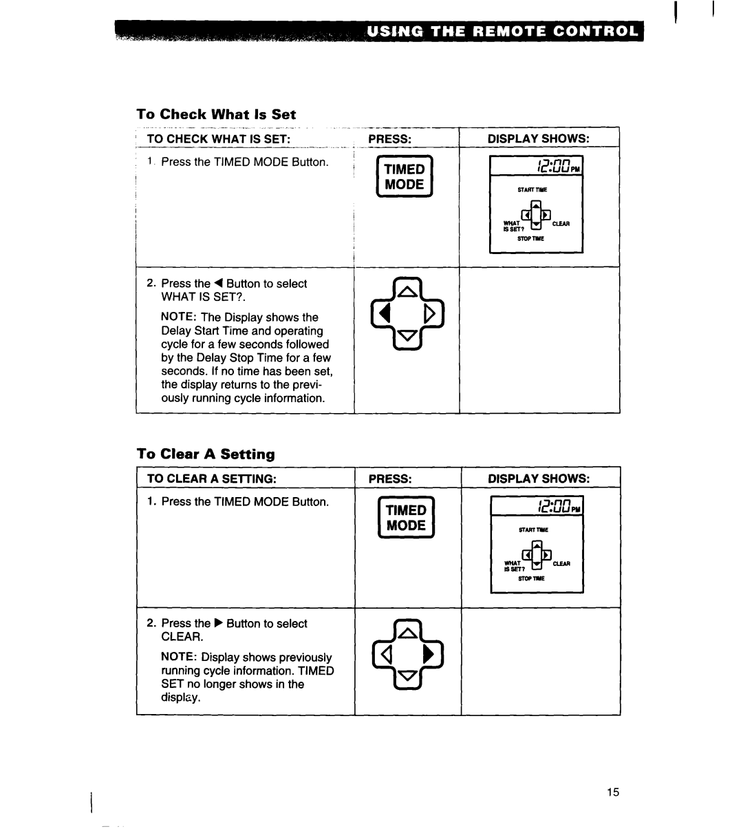 Whirlpool 1180435-A important safety instructions To Check What Is Set, Mode, To Clear Setting 