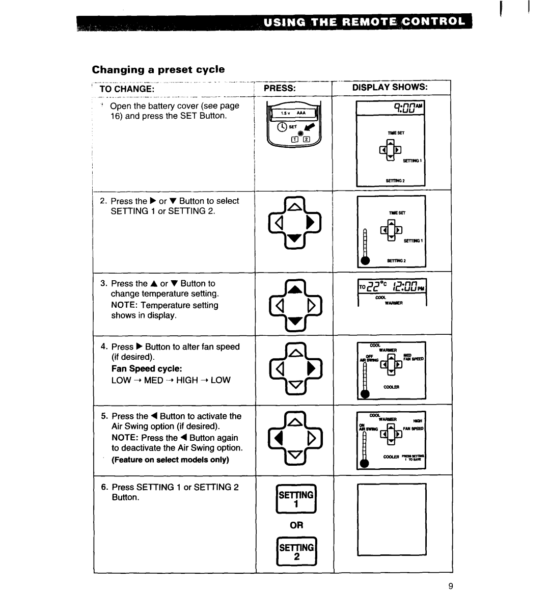 Whirlpool 1180435-A important safety instructions Changing, Cycle, ~ I -- .-. .~, ’ to Change, LOW + MED -+ High -- LOW 