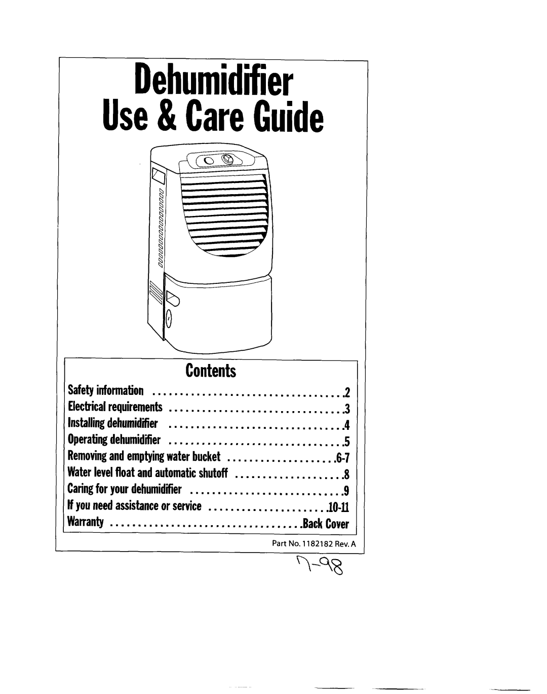 Whirlpool 1182182 manual Dehumidifier Use& CareGuide 