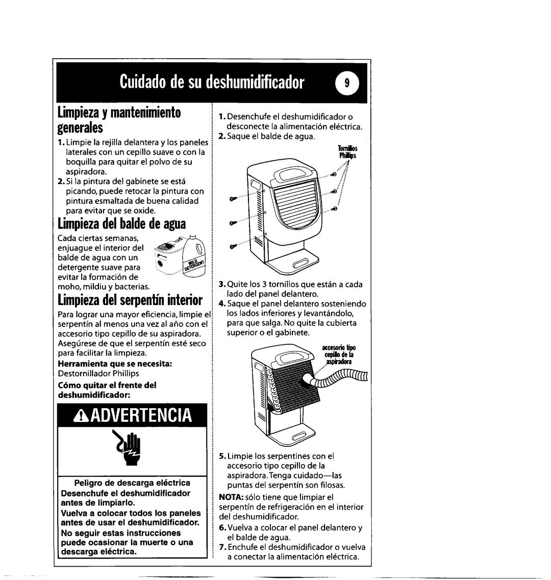 Whirlpool 1182182 manual Limpiezadelserpentininterior 