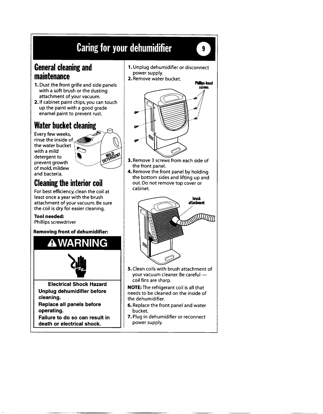 Whirlpool 1182182 manual Waterbucketcleanin, Tool needed 