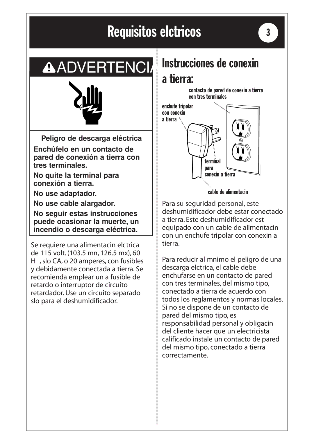 Whirlpool 1185020 manual Advertencia 