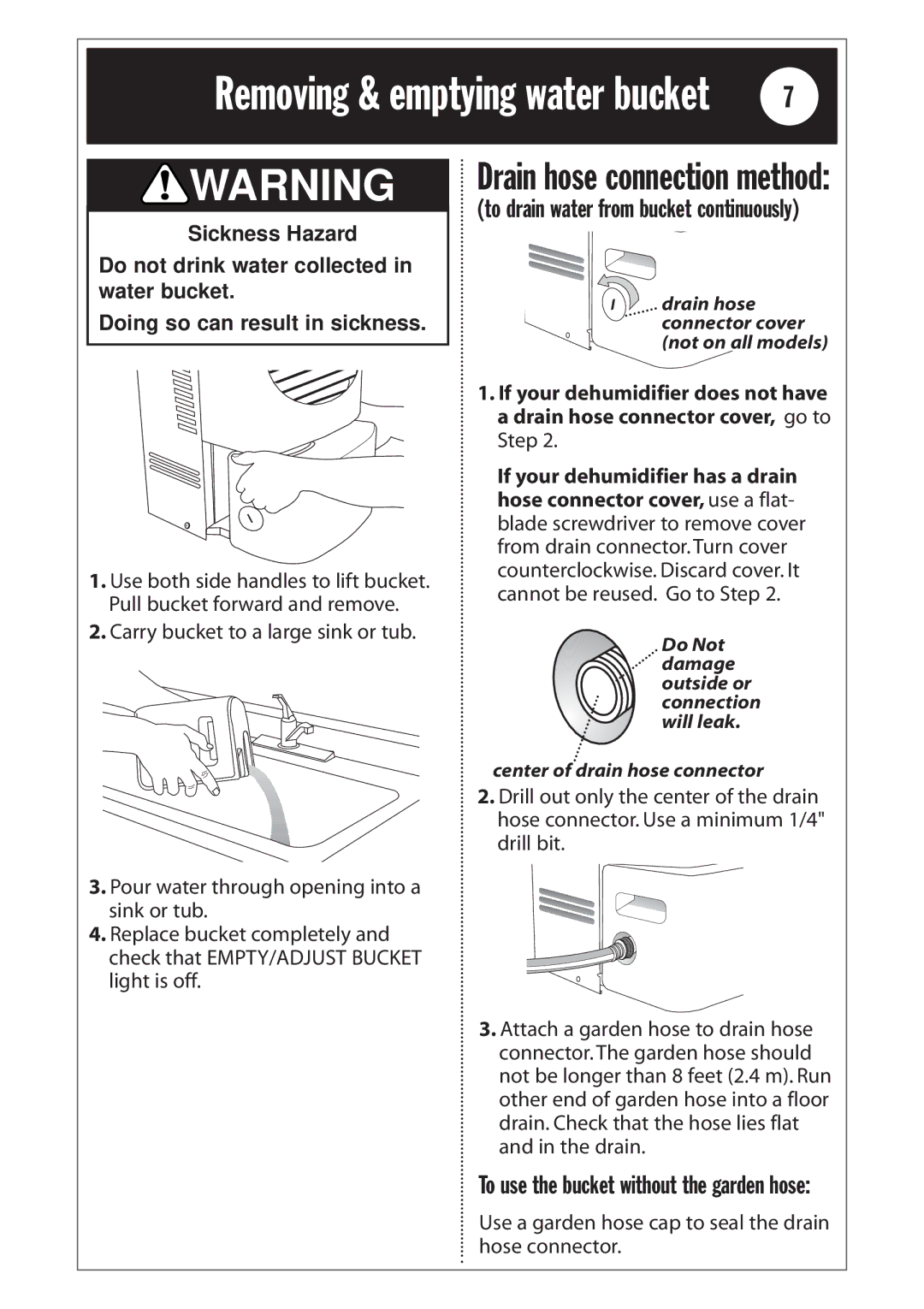 Whirlpool 1185020 manual Drain hose connection method 