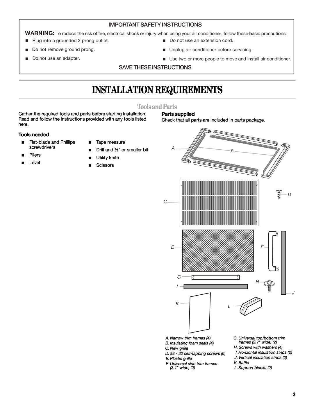 Whirlpool 819041994 Installation Requirements, Tools andParts, Important Safety Instructions, Save These Instructions 
