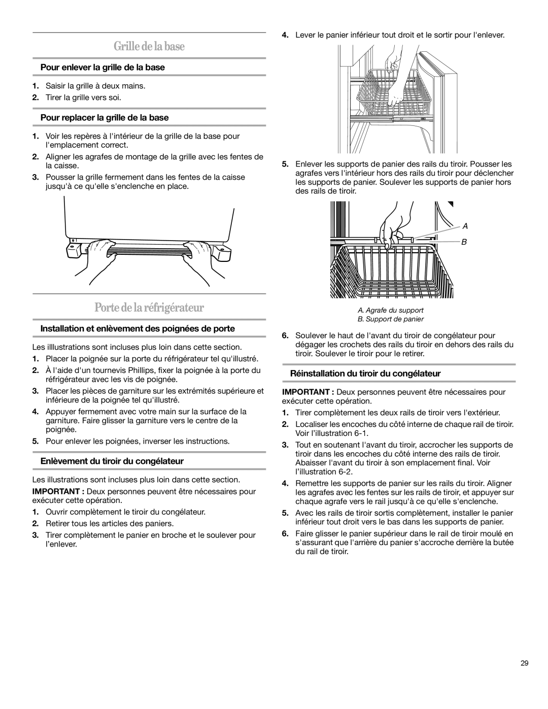 Whirlpool 12828125 manual Grille de la base, Porte de la réfrigérateur 