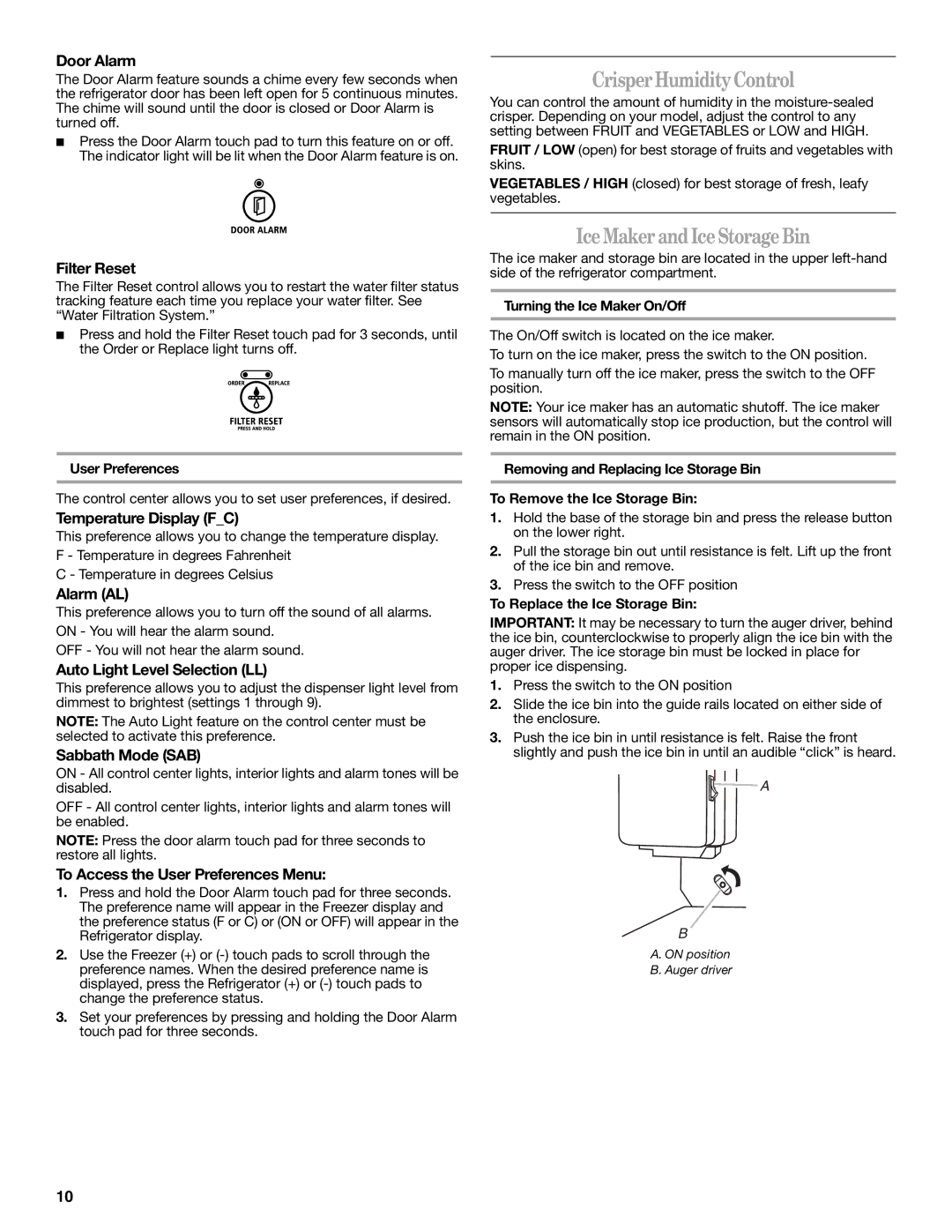 Whirlpool 12828188A, 12828185A installation instructions Crisper Humidity Control, Ice Maker and Ice Storage Bin 