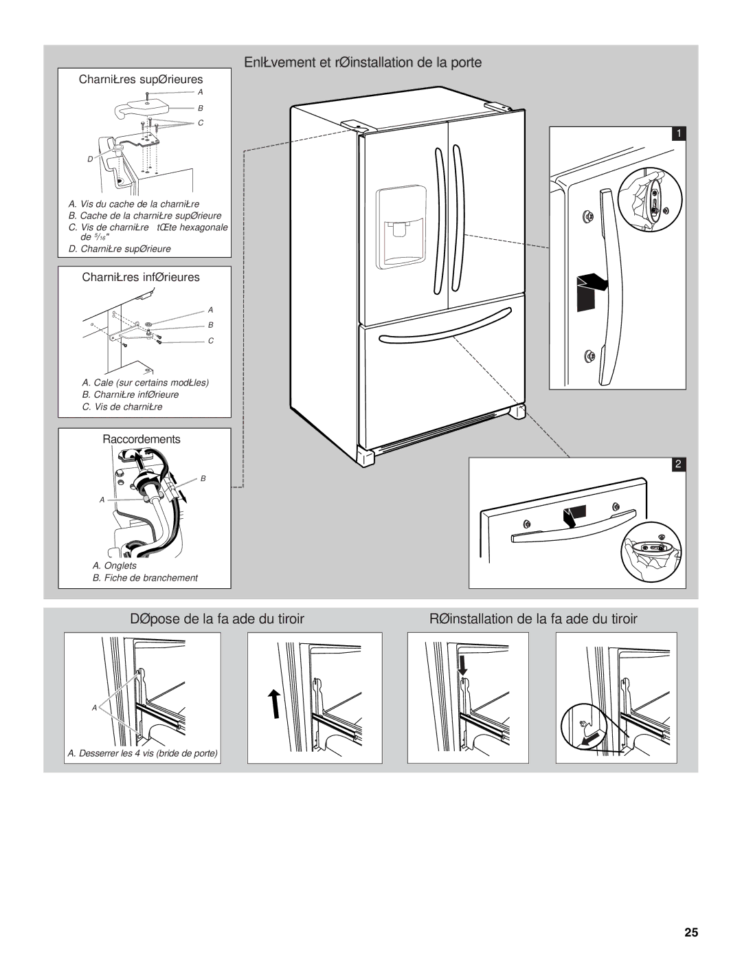 Whirlpool 12828185A, 12828188A installation instructions Charnières inférieures 