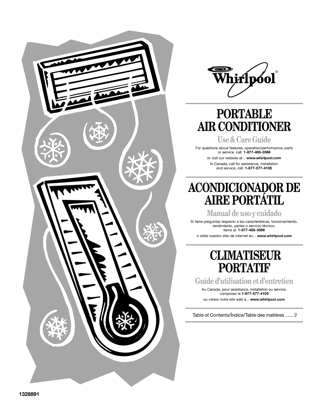 Whirlpool 1328891 manual Portable AIR Conditioner 