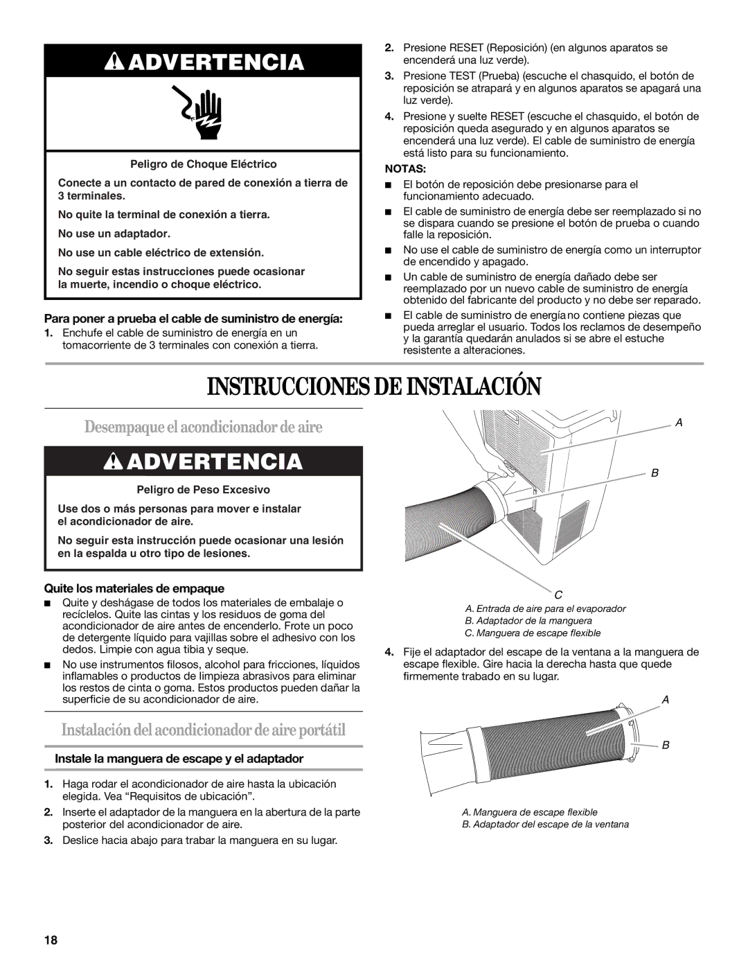 Whirlpool 1328891 manual Instrucciones DE Instalación, Desempaqueelacondicionadorde aire 