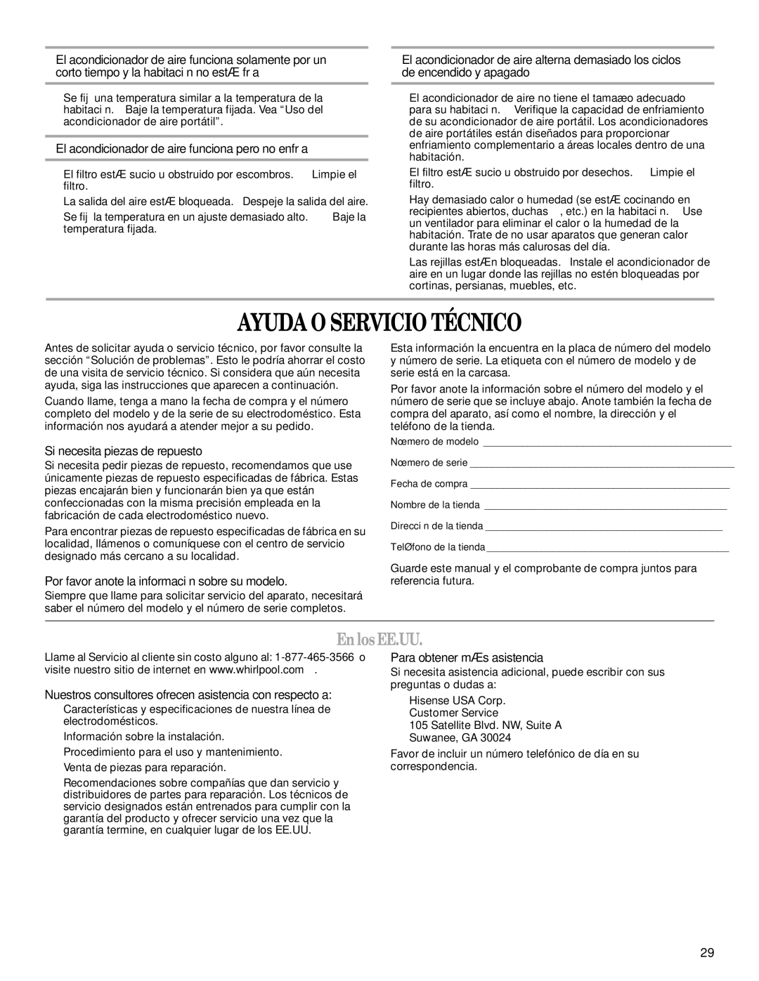 Whirlpool 1328891 manual Ayuda O Servicio Técnico, EnlosEE.UU 