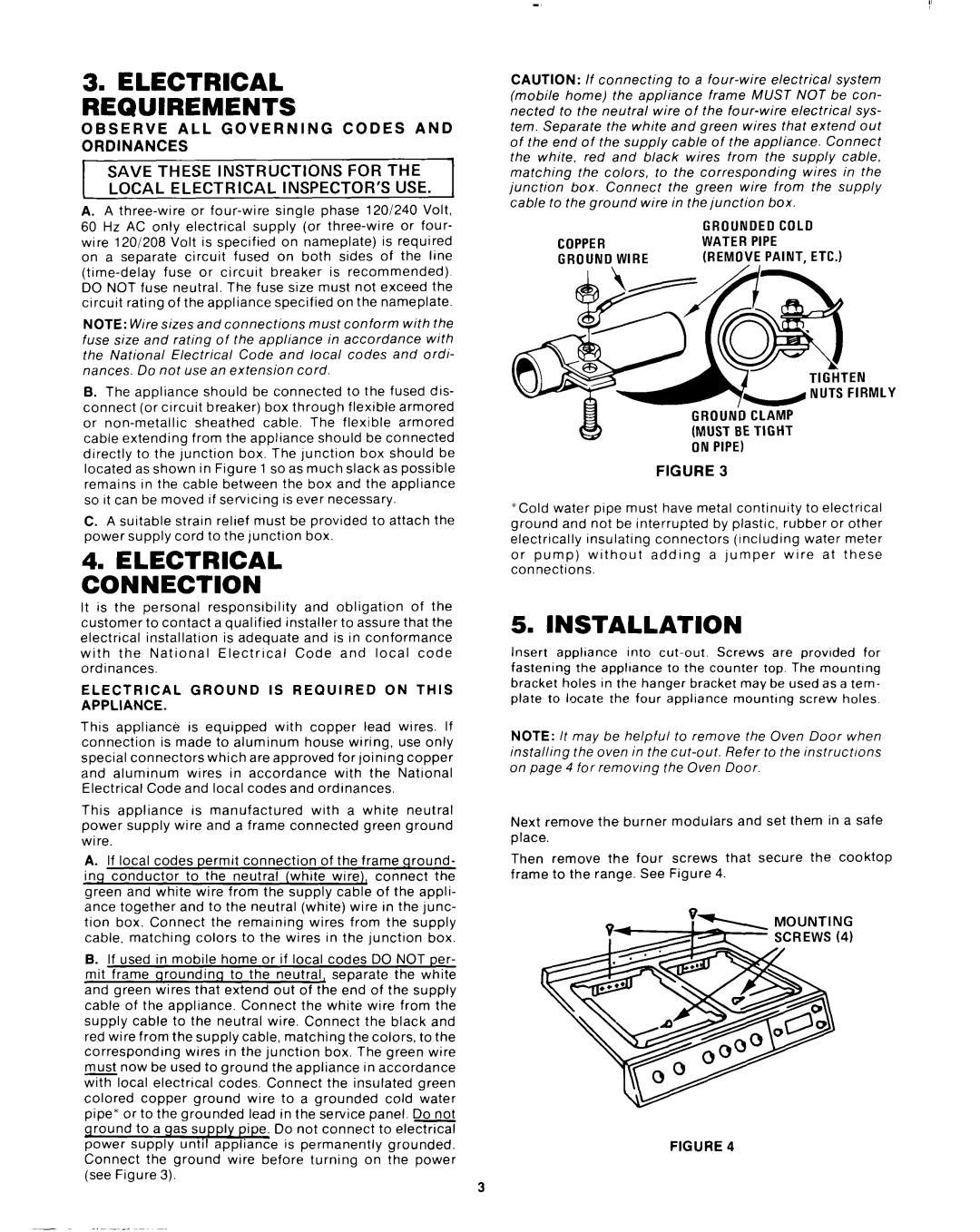 Whirlpool 1.32E+13 manual Installation, Electrical Requirements 