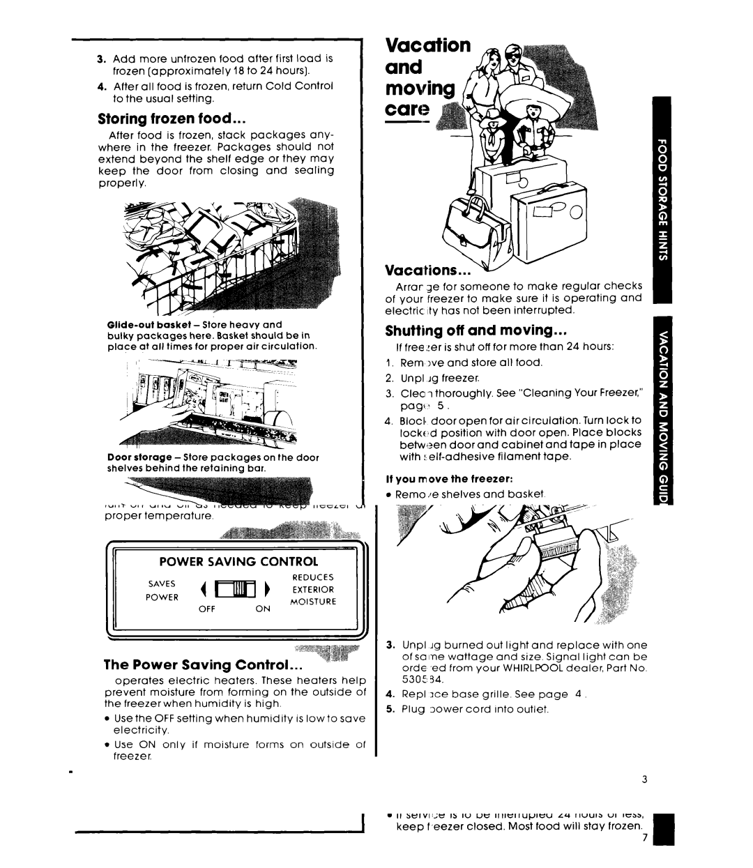 Whirlpool Freezer, 164, EV200NXK warranty Storing frozen food, Energy Saving Tips, Vacations...v, Shutting off and moving 