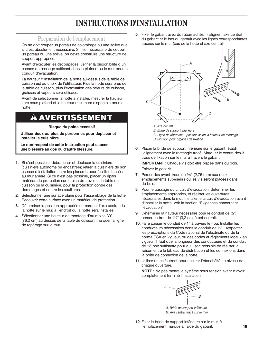 Whirlpool 19760268A installation instructions Instructions Dinstallation, Préparation de lemplacement 