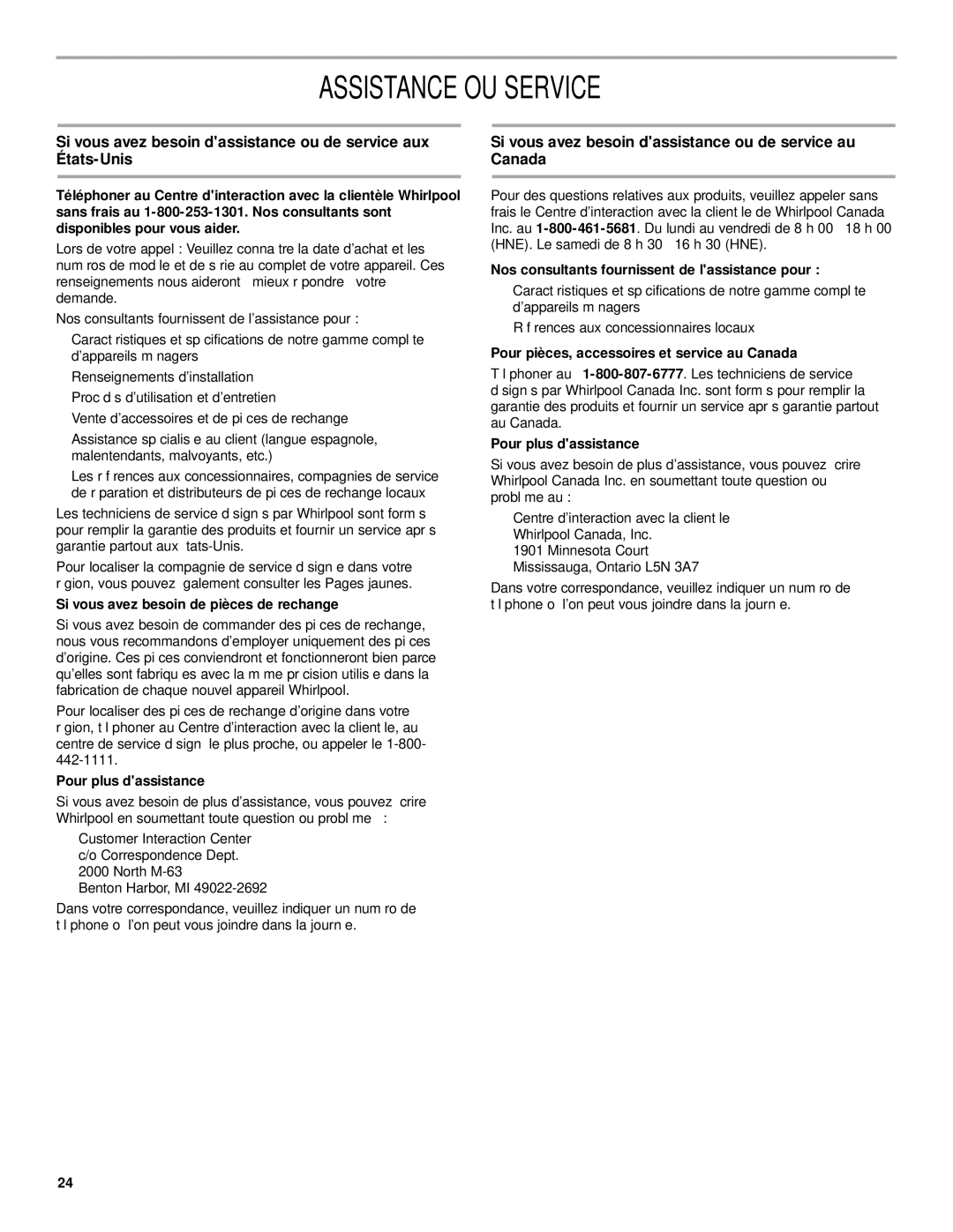 Whirlpool 19760268A Assistance OU Service, Si vous avez besoin de pièces de rechange, Pour plus dassistance 