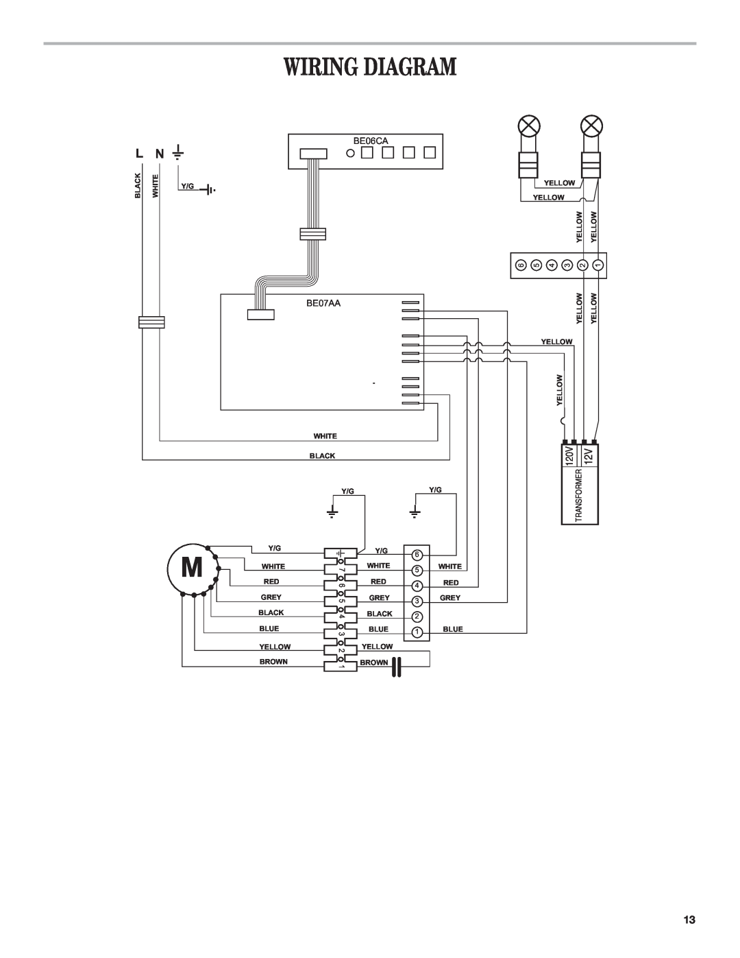 Whirlpool 19760268A installation instructions Wiring Diagram, BE06CA, BE07AA, 120V 
