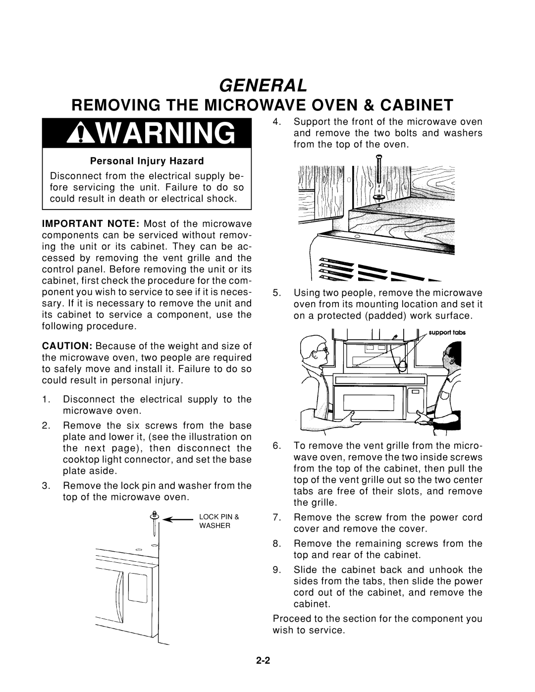 Whirlpool 1997 E service manual General, Removing the Microwave Oven & Cabinet 