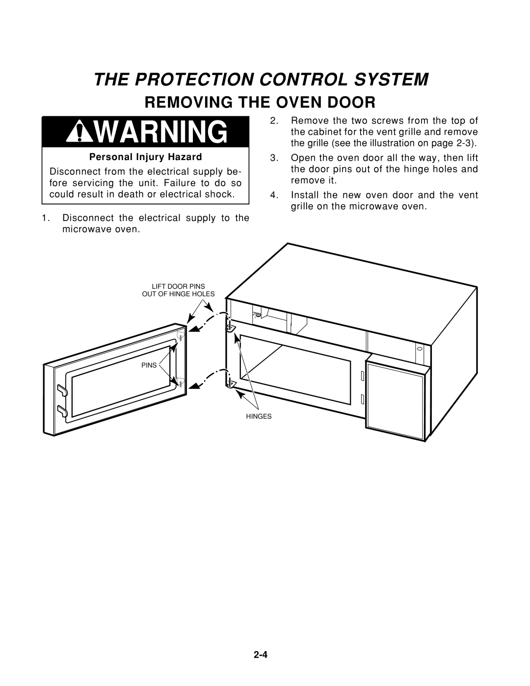 Whirlpool 1997 E service manual Protection Control System, Removing the Oven Door 