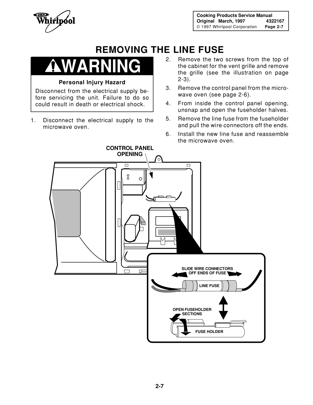 Whirlpool 1997 E service manual Removing the Line Fuse 