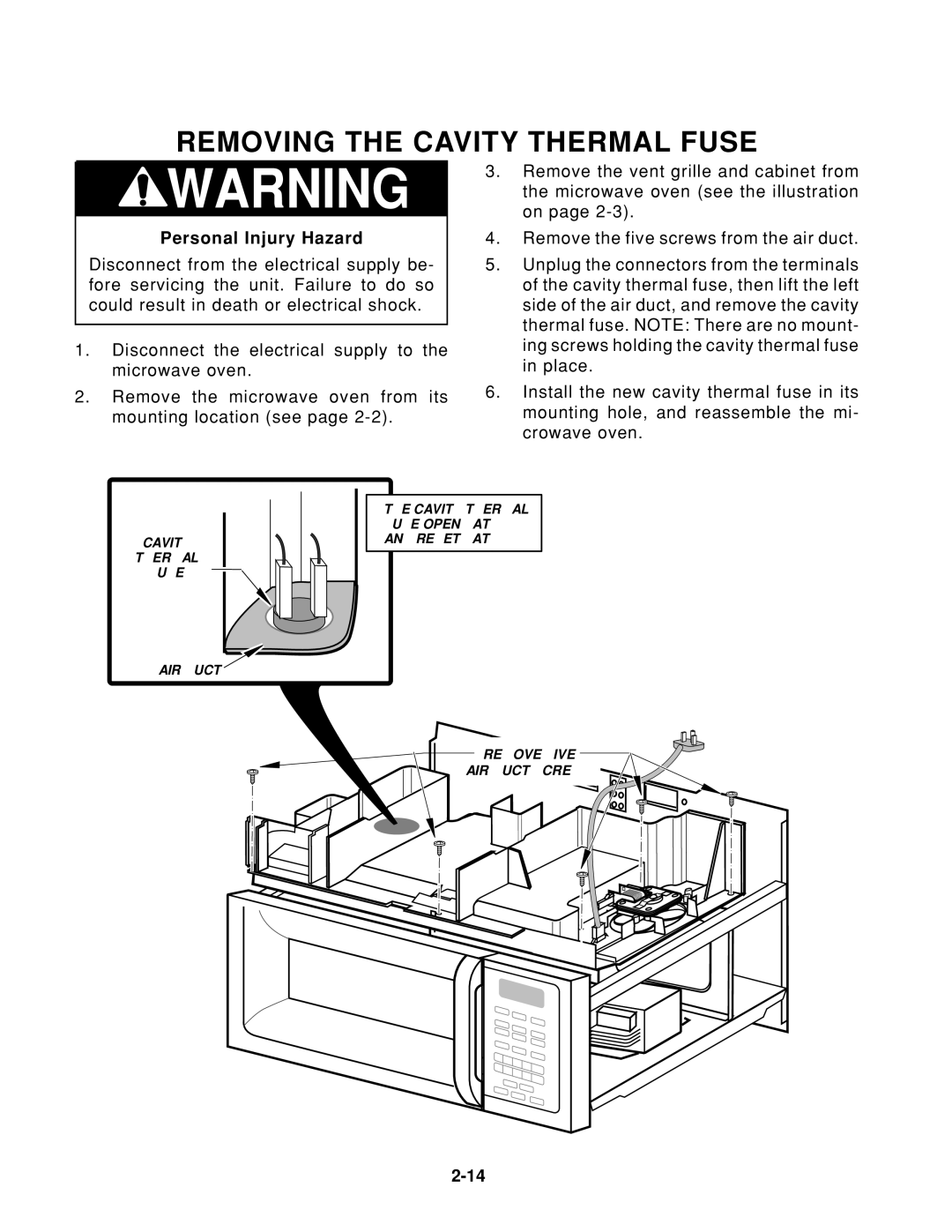 Whirlpool 1997 E service manual Removing the Cavity Thermal Fuse 