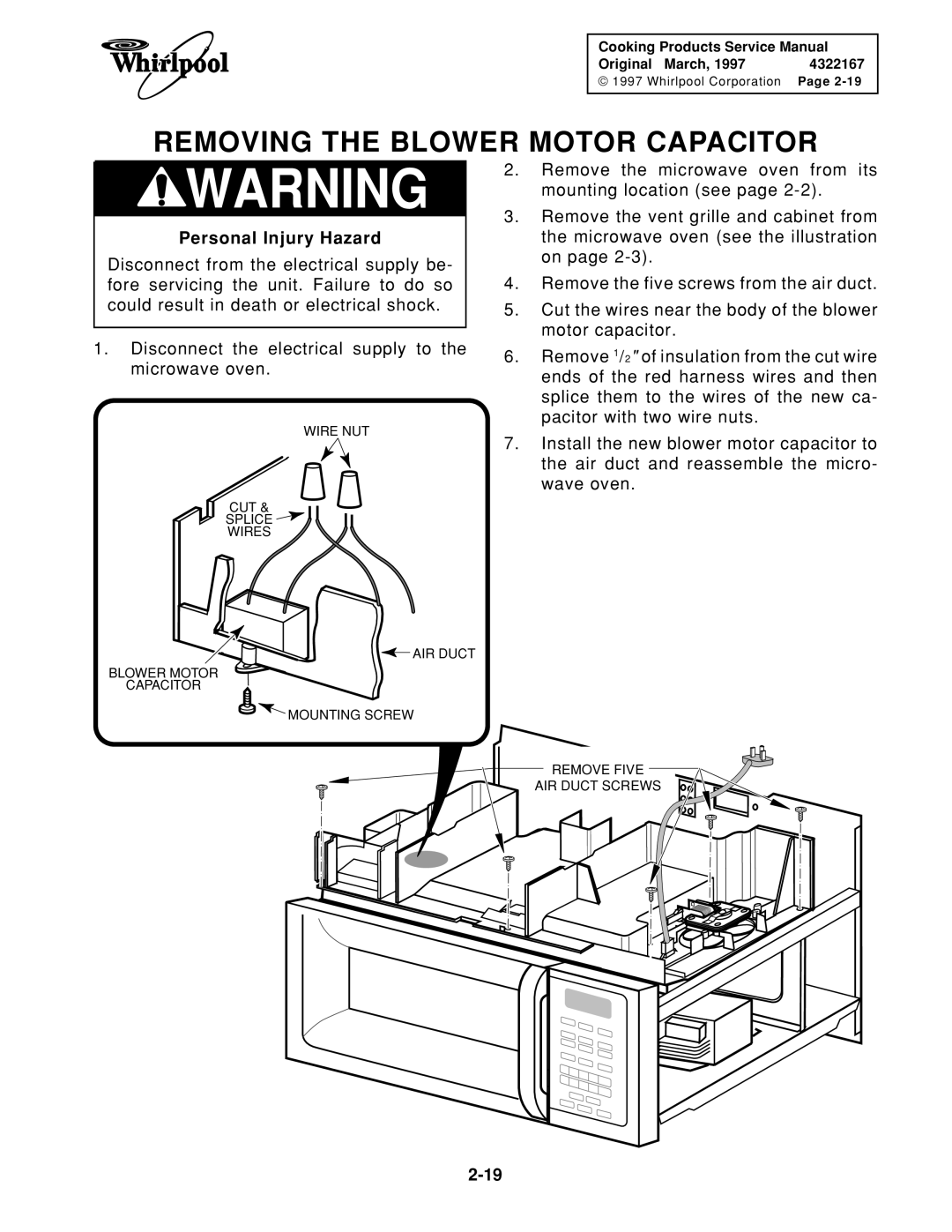 Whirlpool 1997 E service manual Removing the Blower Motor Capacitor 