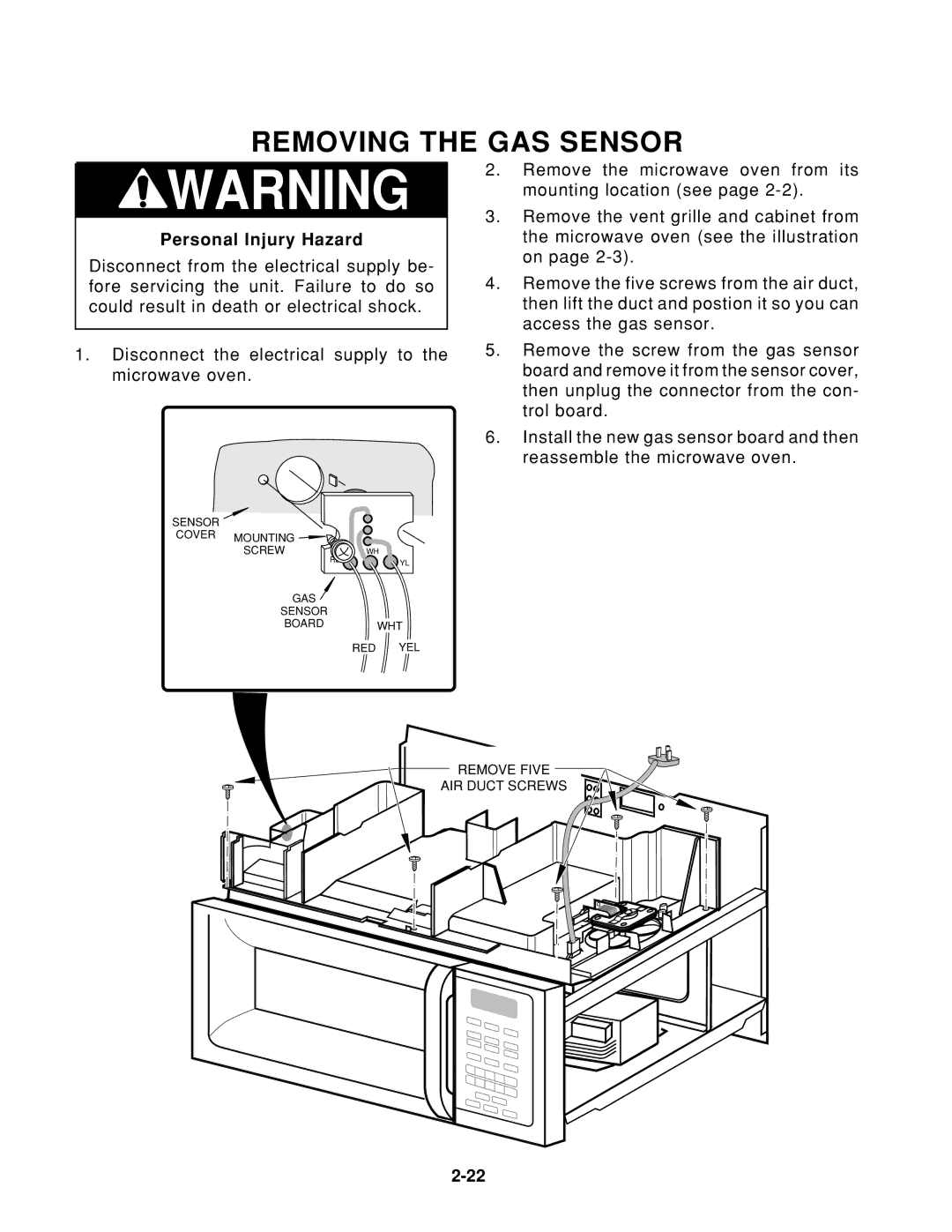 Whirlpool 1997 E service manual Removing the GAS Sensor 