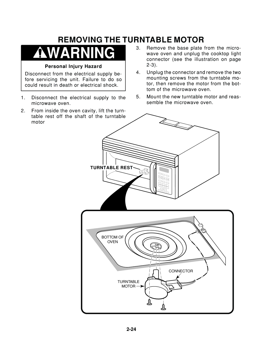 Whirlpool 1997 E service manual Removing the Turntable Motor 