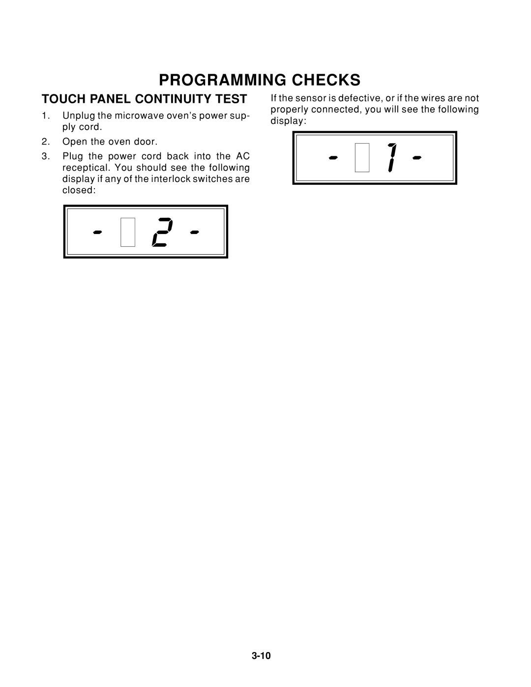 Whirlpool 1997 E service manual Programming Checks, Touch Panel Continuity Test 