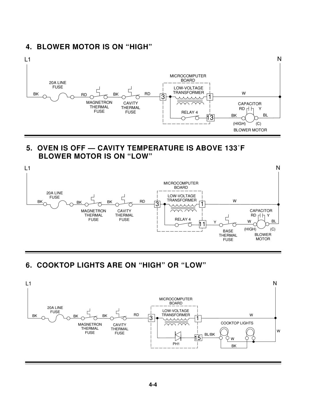 Whirlpool 1997 E service manual Blower Motor is on High, Cooktop Lights are on High or LOW 